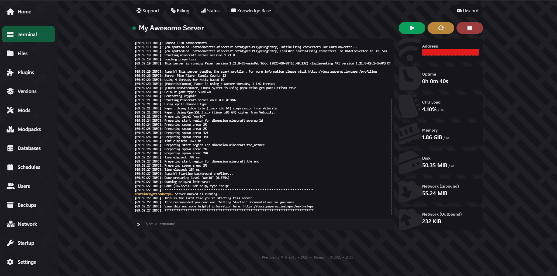 Easy-to-use game server control panel